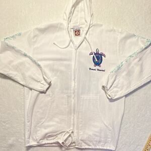Yacht Club Men's White Full Zip Hooded Cotton Terry Turtle Kauai Hawaii M